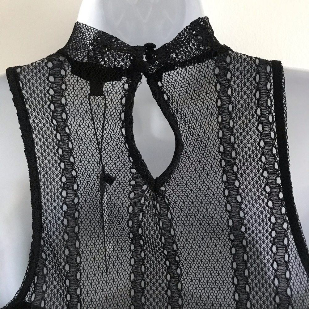 Dynamite Lace Sheer Choker Mock Neck Black Sleeveless Top with Camisole Tube Top - Picture 12 of 16